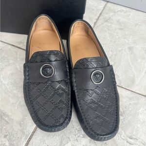 Versace Black Embossed Leather Loafers